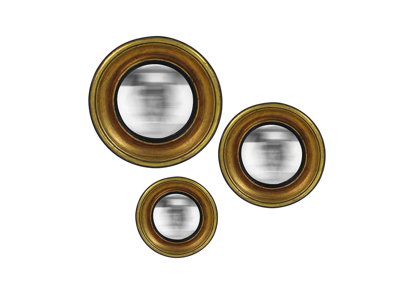 Lot de 3 miroirs ronds convexes dorés 16,19,23cm