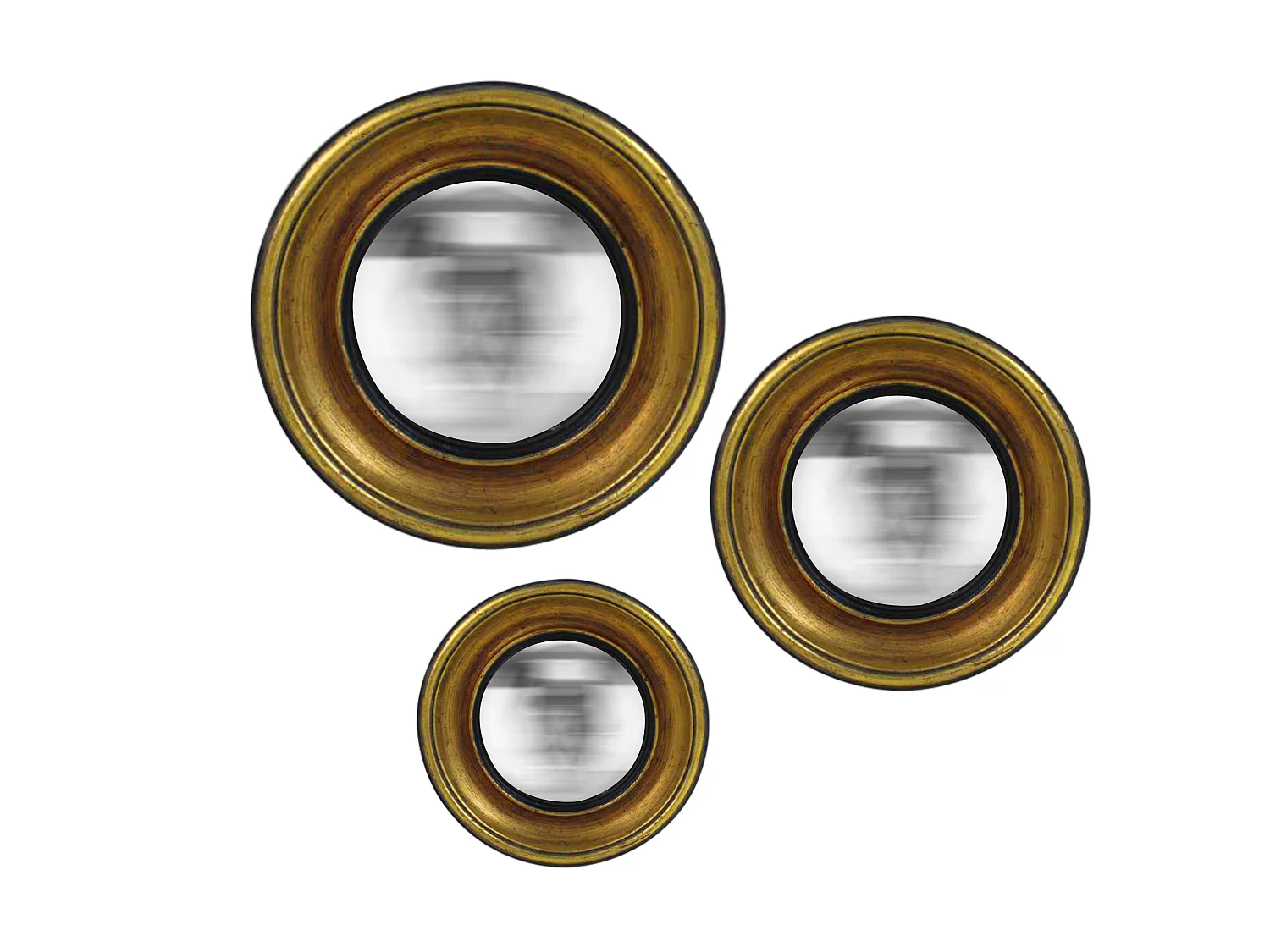Lot de 3 miroirs ronds convexes dorés 16,19,23cm