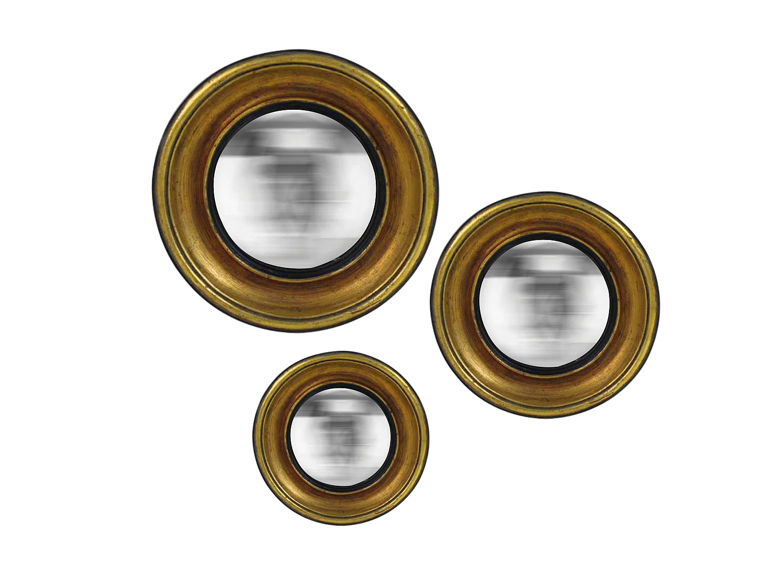 Lot de 3 miroirs ronds convexes dorés 16,19,23cm