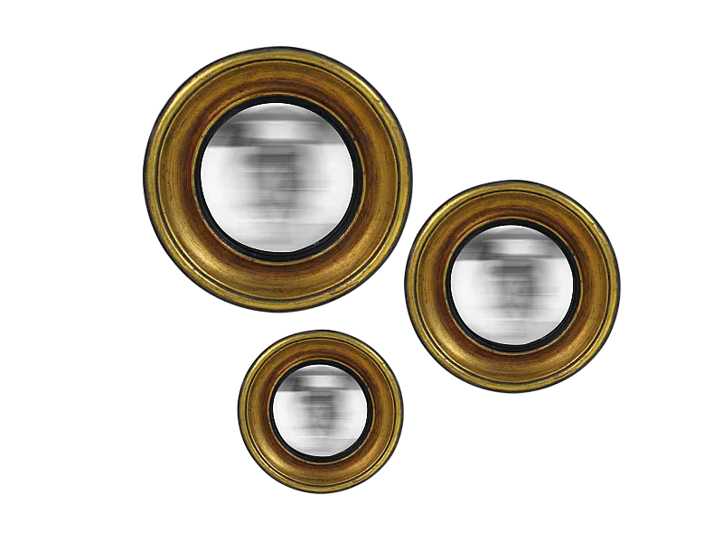 Lot de 3 miroirs ronds convexes dorés 16,19,23cm