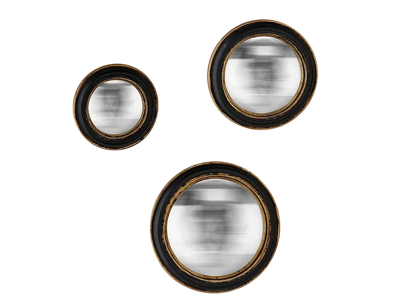 Lot de 3 miroirs convexes noir et doré 14, 19 et 23cm