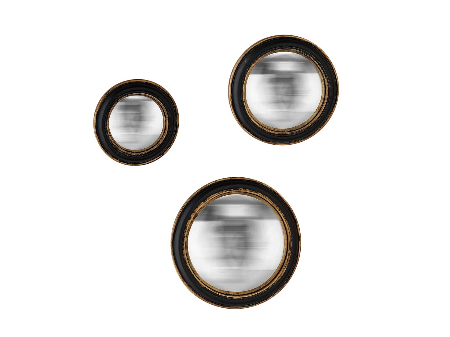 Lot de 3 miroirs convexes noir et doré 14, 19 et 23cm