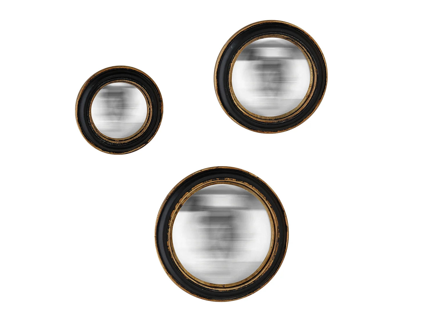 Lot de 3 miroirs convexes noir et doré 14, 19 et 23cm