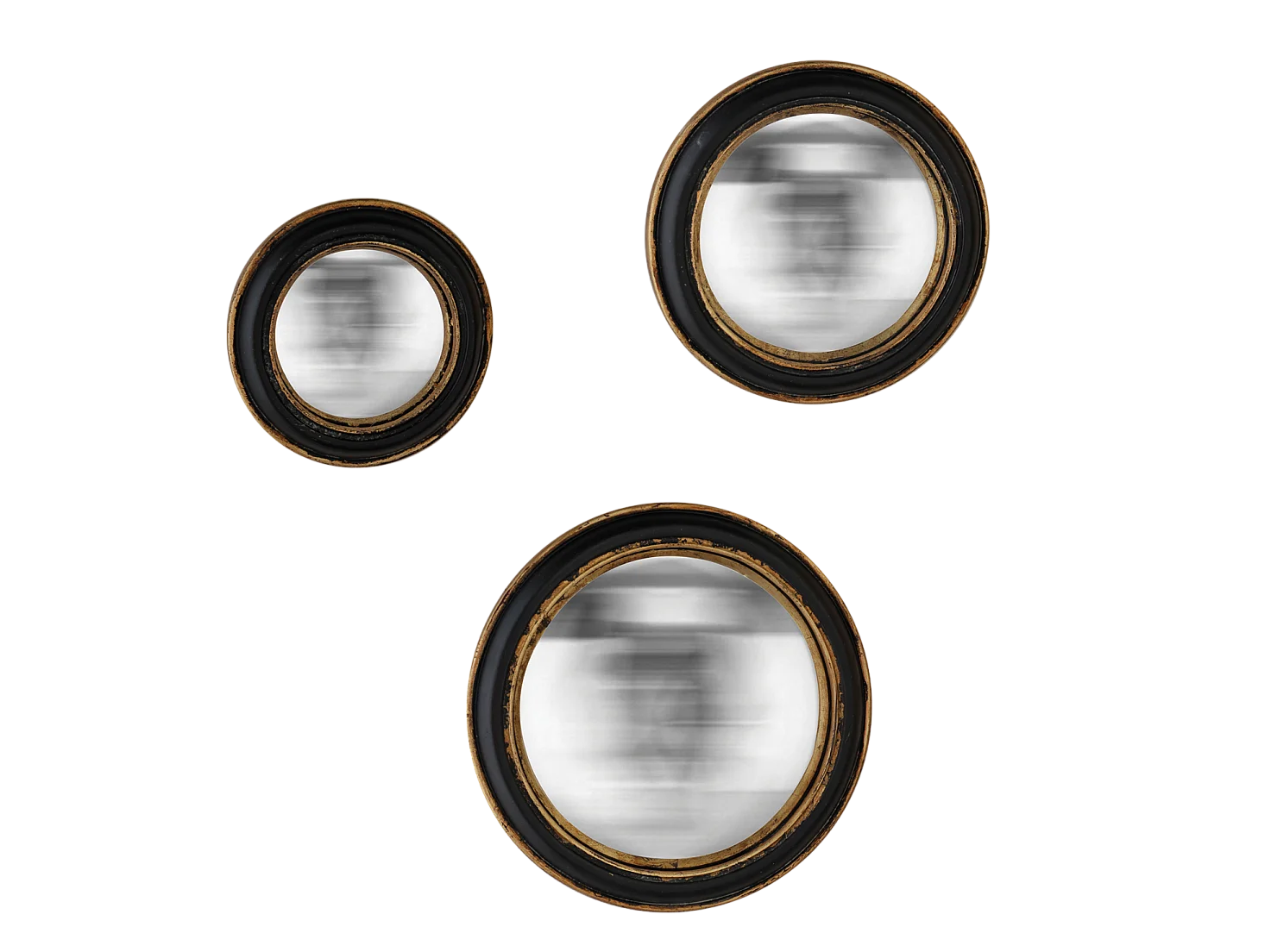 Lot de 3 miroirs convexes noir et doré 14, 19 et 23cm