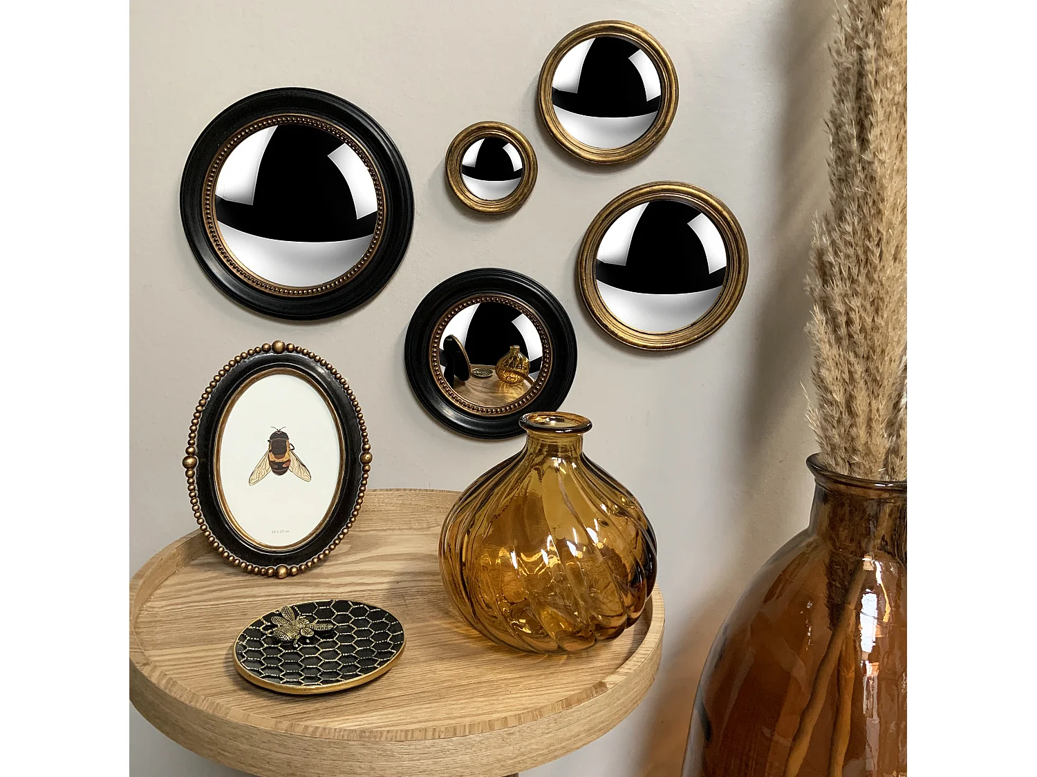 Lot de 3 petits miroirs convexes dorés 9, 11 et 13cm