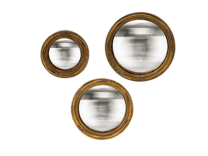 Lot de 3 petits miroirs convexes dorés 9, 11 et 13cm