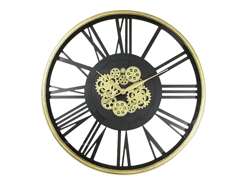 Horloge mécanismes sans fond noir doré 80cm