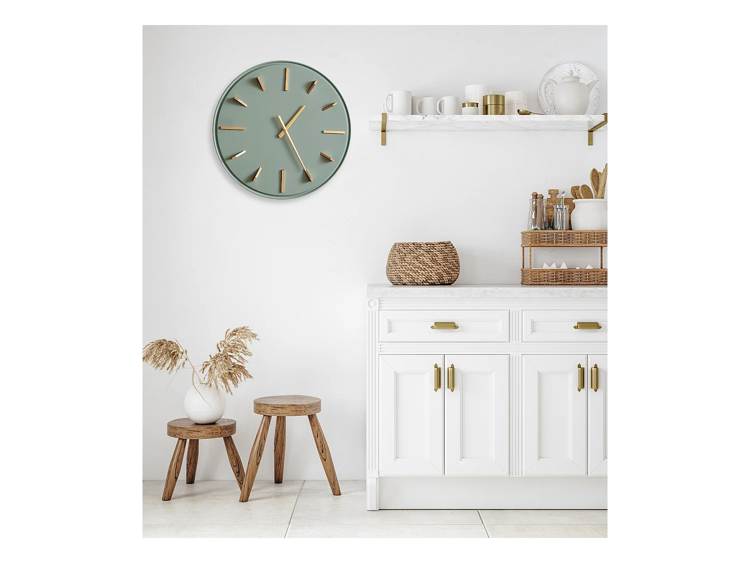 Horloge métal sauge et doré 51.5cm