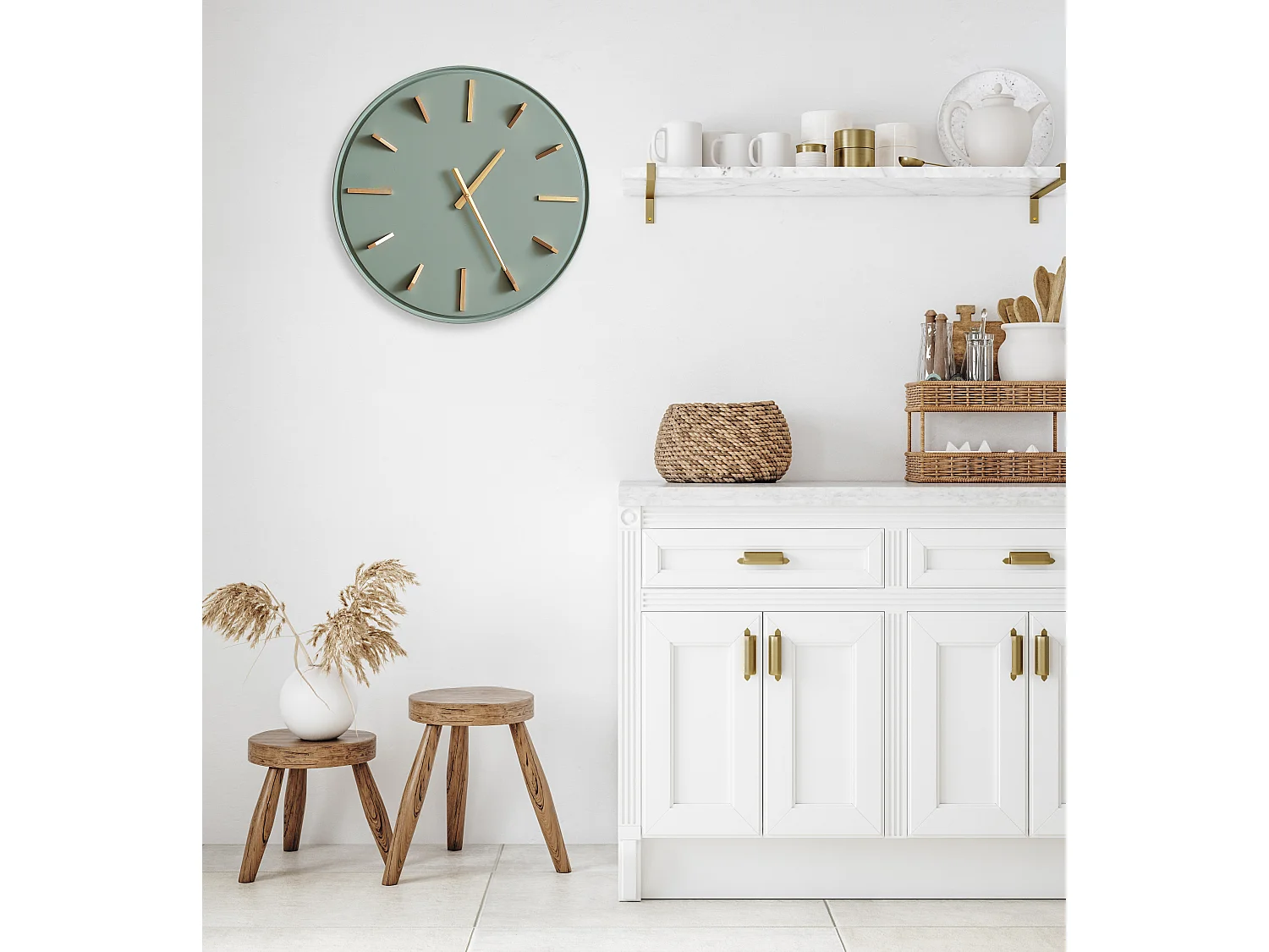 Horloge métal sauge et doré 51.5cm