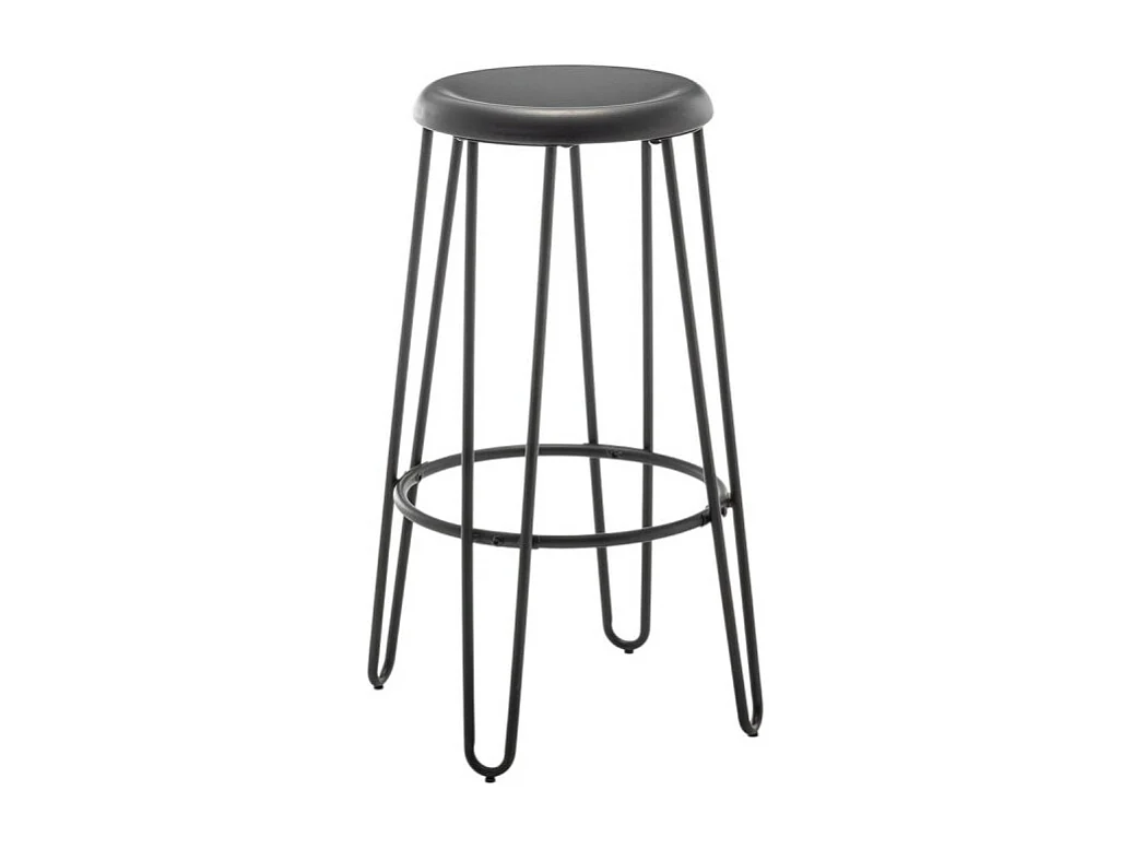 Tabouret haut style industriel – Métal noir mat – Pieds épingle