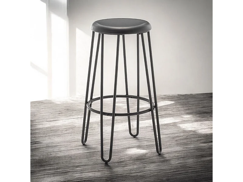Tabouret haut style industriel – Métal noir mat – Pieds épingle