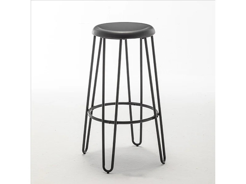 Tabouret haut style industriel – Métal noir mat – Pieds épingle
