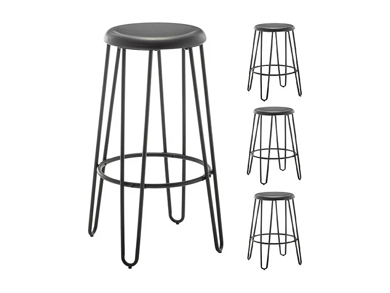 Lot de 4 tabourets hauts style industriel – Métal noir mat – Pieds épingle