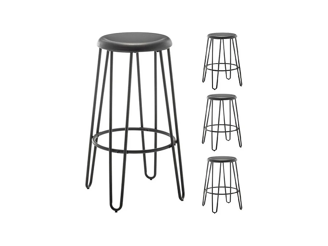 Lot de 4 tabourets hauts style industriel – Métal noir mat – Pieds épingle