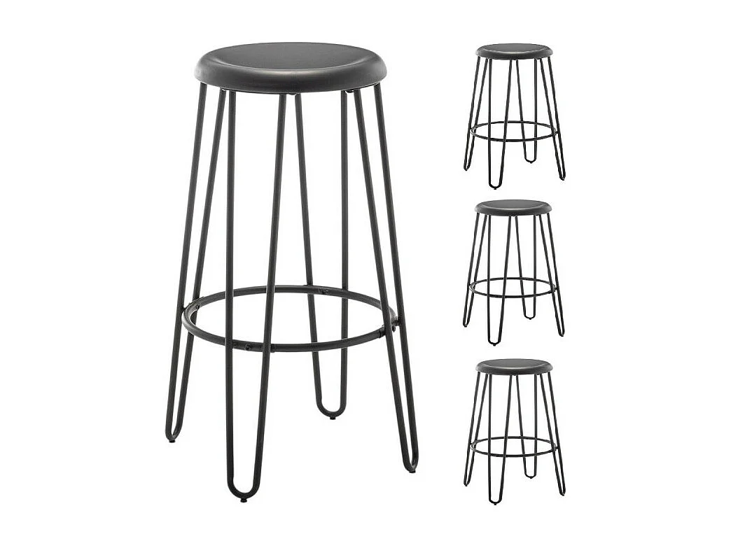 Lot de 4 tabourets hauts style industriel – Métal noir mat – Pieds épingle