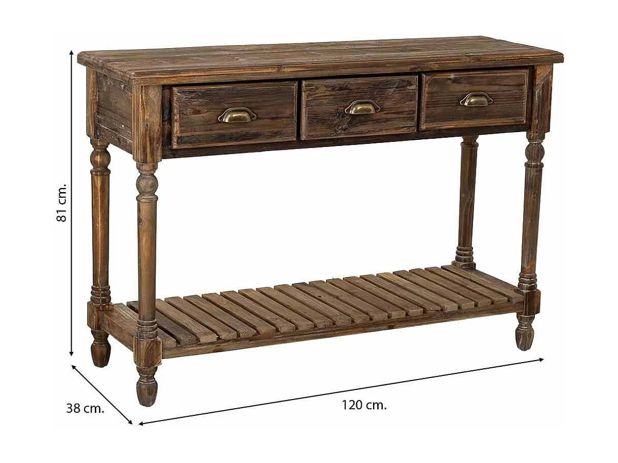 Móveis de entrada em madeira com 3 gavetas 120x38x81h cm