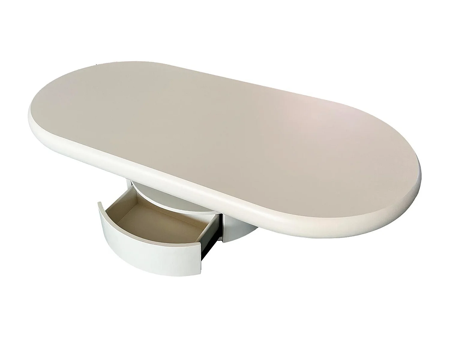 Table basse ovale avec tiroirs 60x120cm Barket Crème