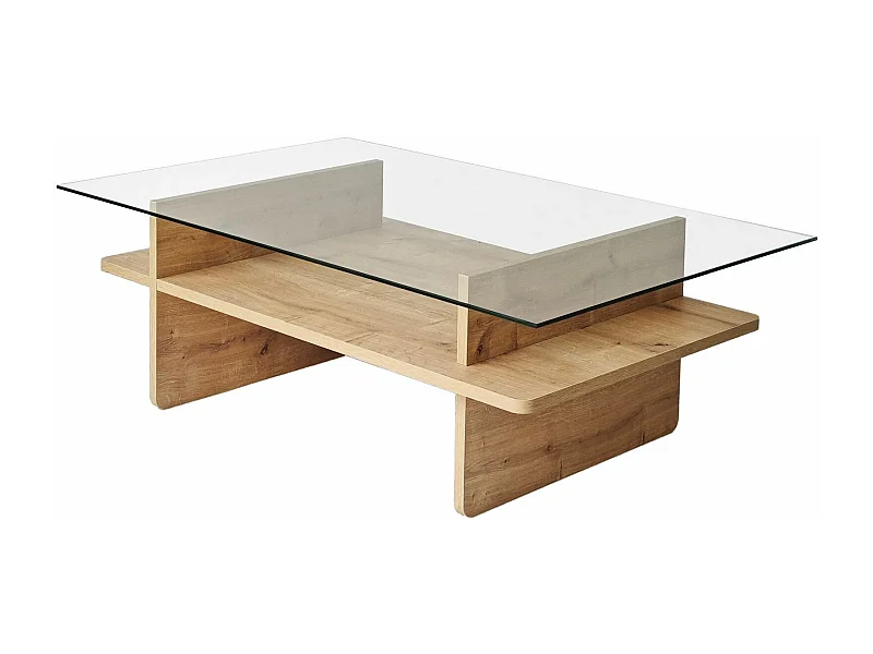 Table basse moderne Melisa L105cm Chêne clair et Verre trempé Transparent