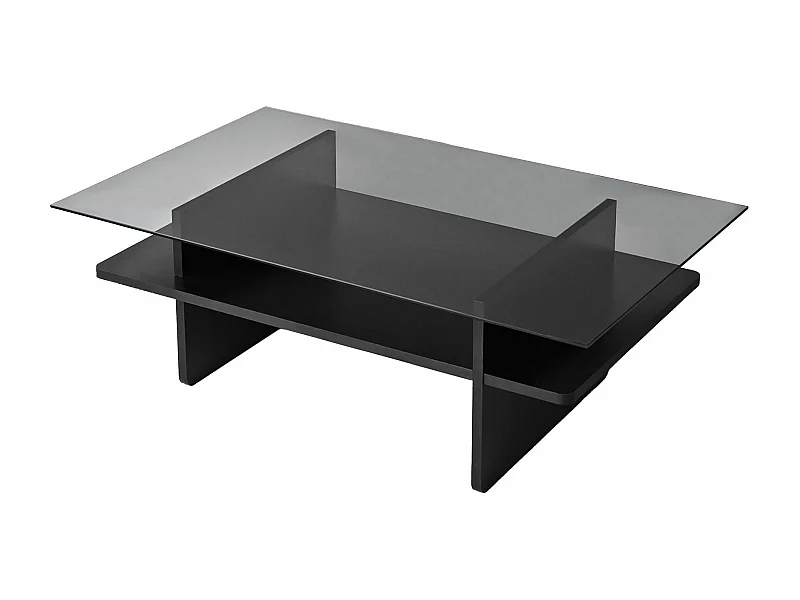 Table basse moderne Melisa L105cm Bois Noir et Verre trempé Fumé