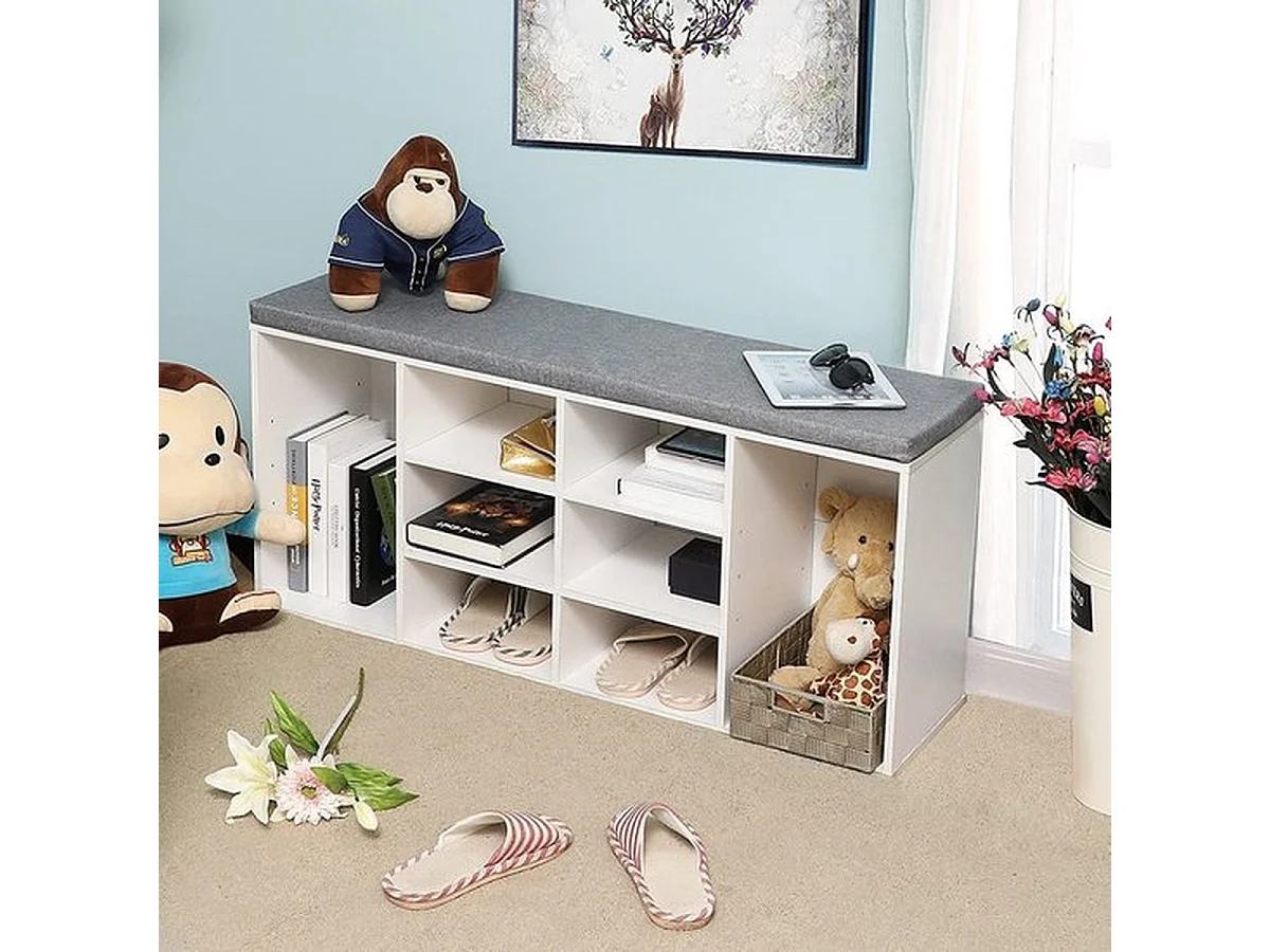 Schoenenkast met Zitvlak - Wit/ Grijs