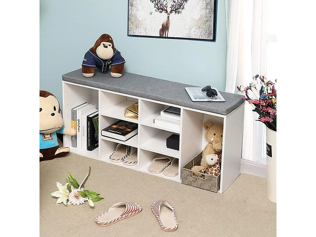 Schoenenkast met Zitvlak - Wit/ Grijs