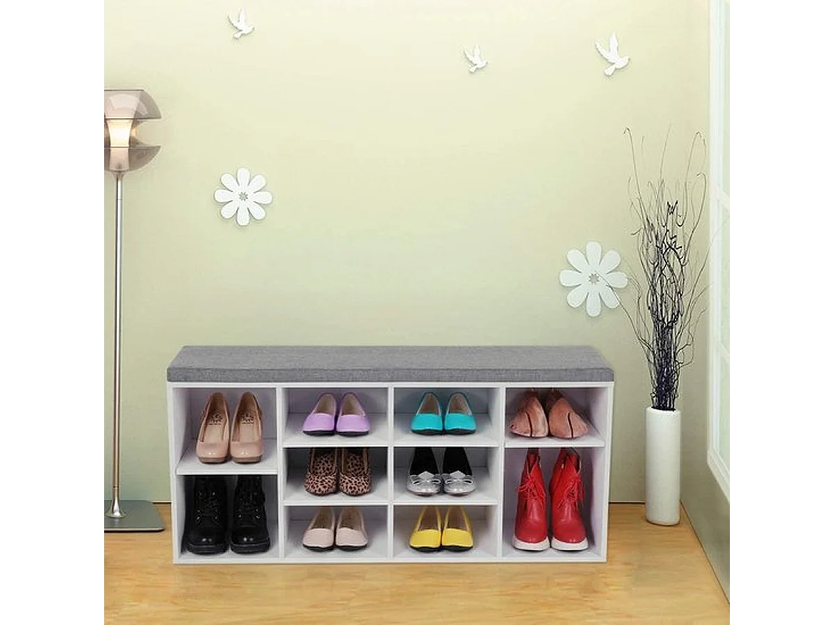 Schoenenkast met Zitvlak - Wit/ Grijs