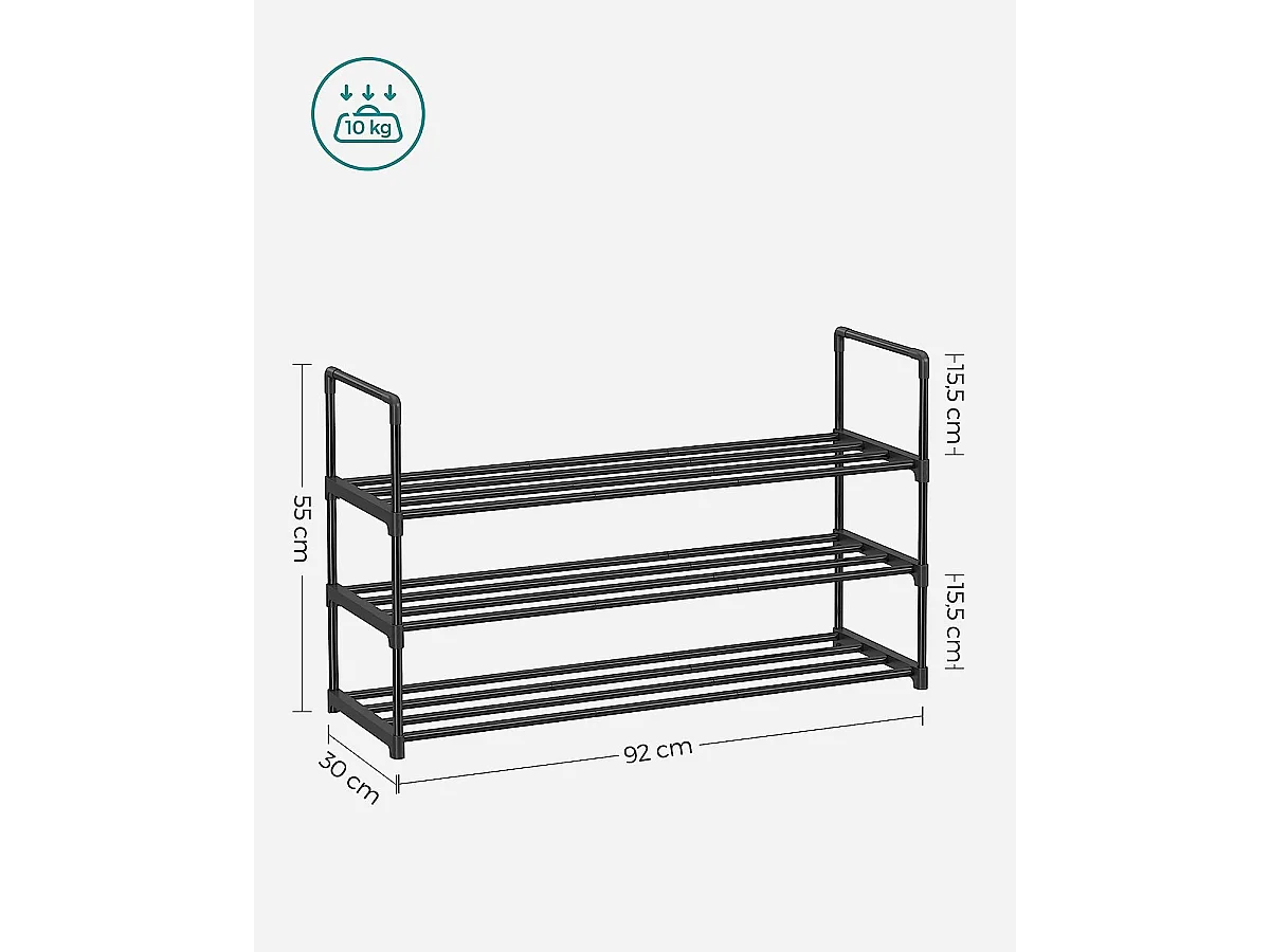 Parya Home schoenenrek met 3-lagen - metalen  - zwart