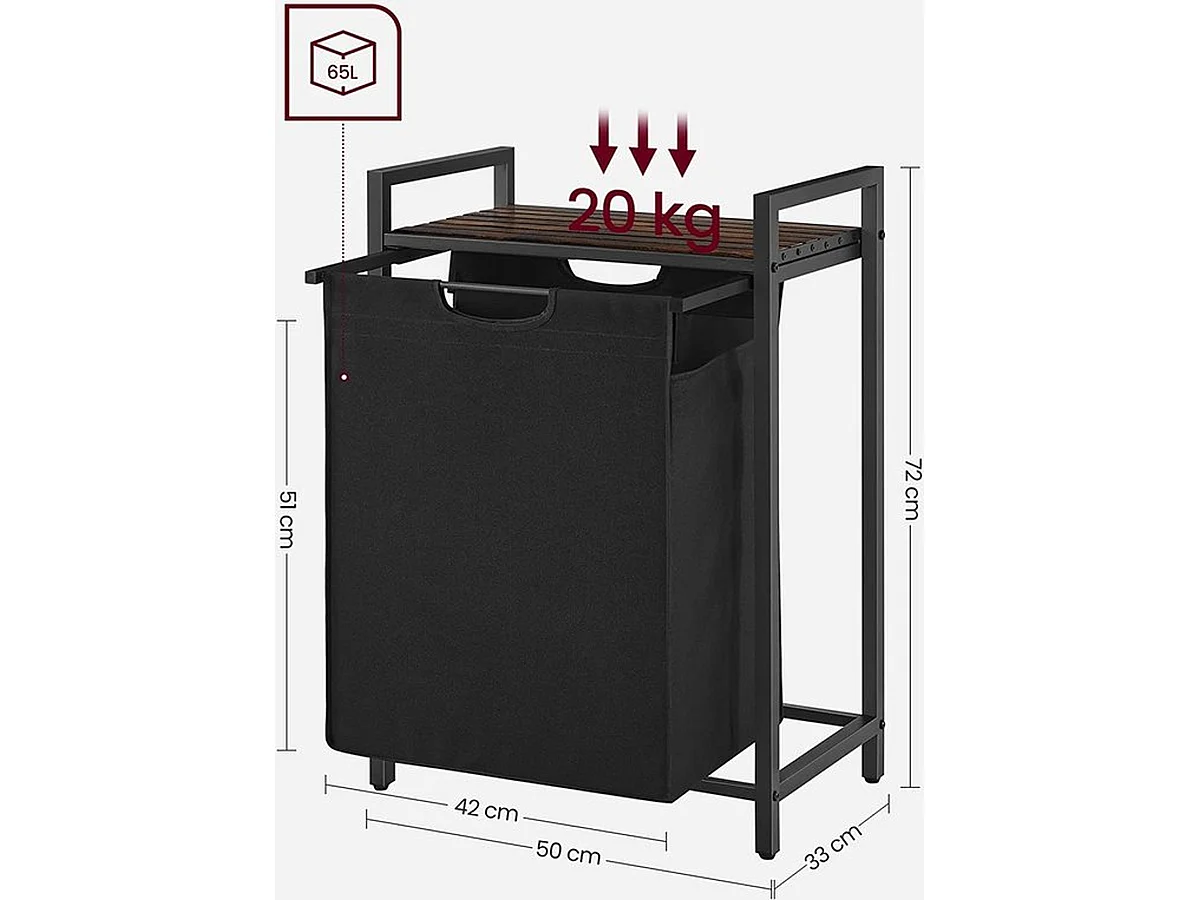 Wasmand, met plank, waskast, oxford stof wasstas, metalen frame, 65 l, 50 x 33 x 72 cm.