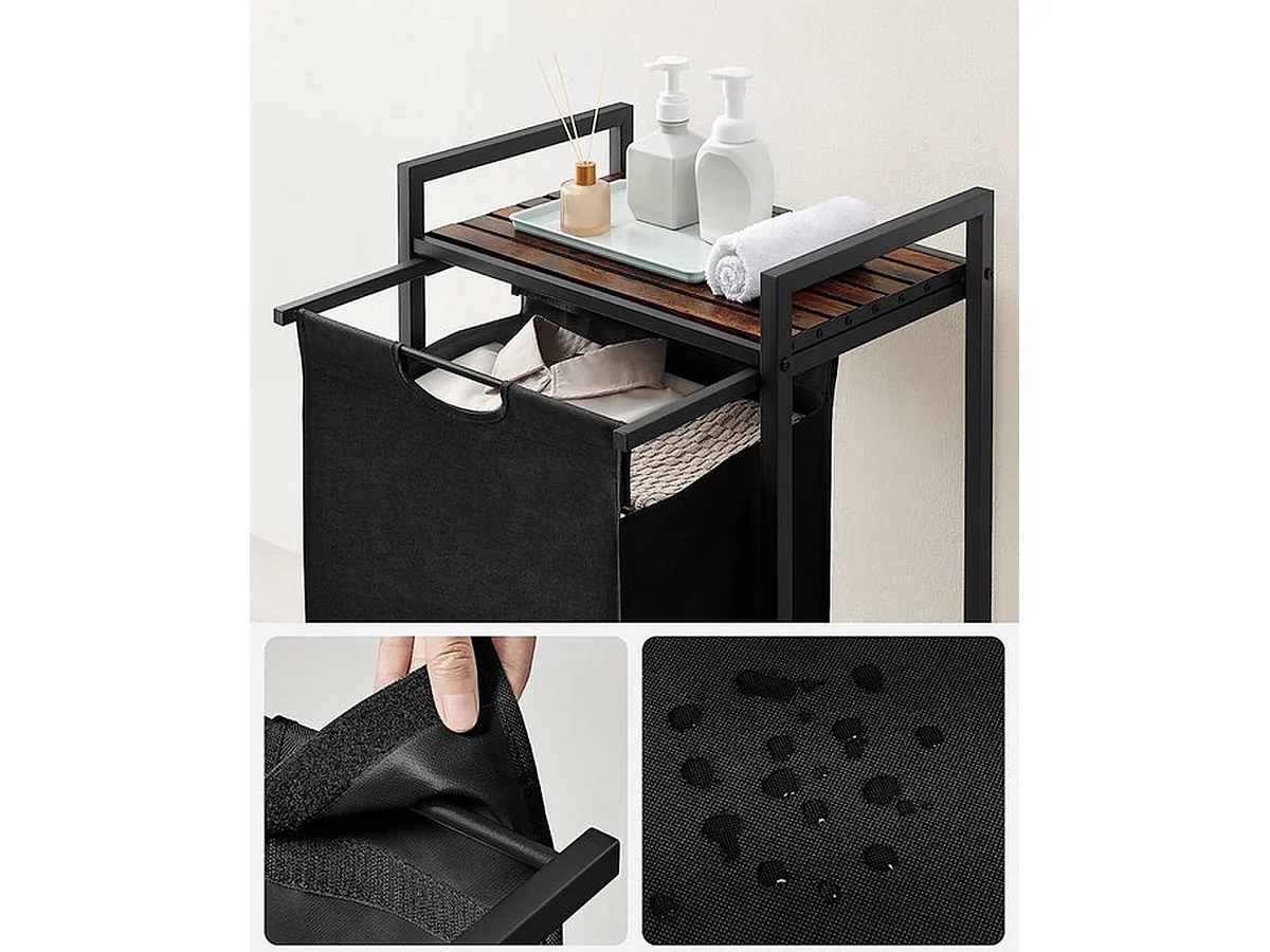 Wasmand, met plank, waskast, oxford stof wasstas, metalen frame, 65 l, 50 x 33 x 72 cm.