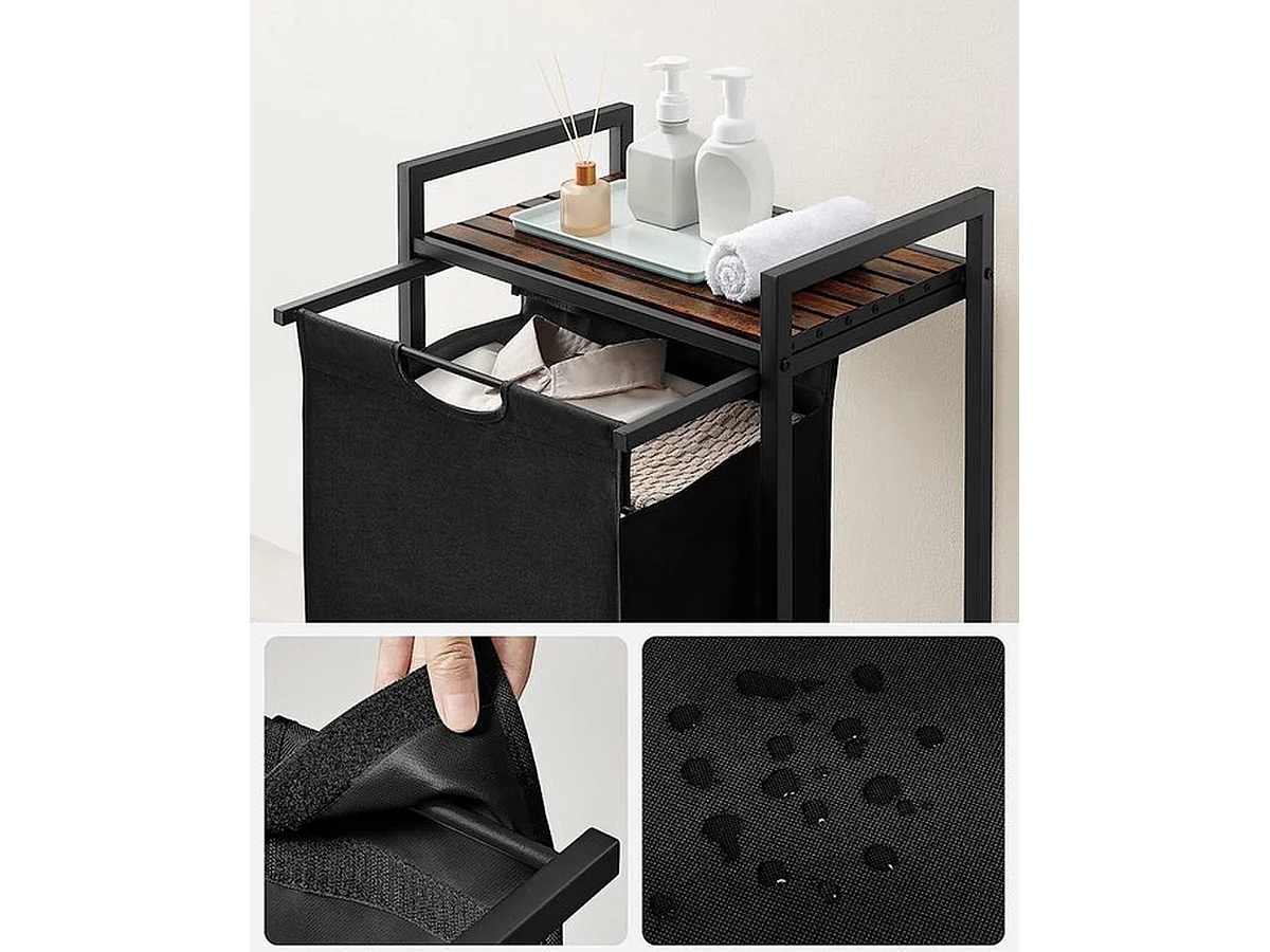 Wasmand, met plank, waskast, oxford stof wasstas, metalen frame, 65 l, 50 x 33 x 72 cm.