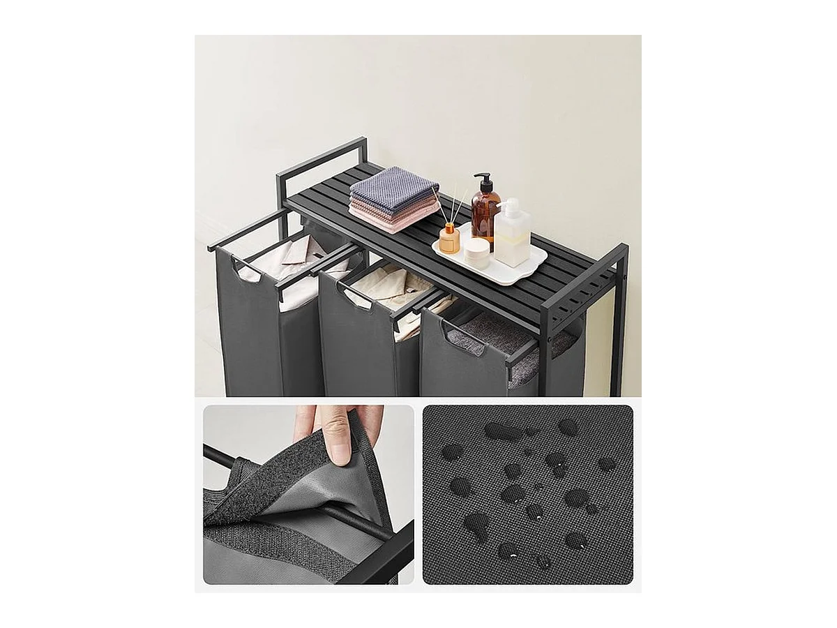 Wasmand Met 3 Vakken, Uittrekbaar Wassorteerder, Afneembaar Waszak, 3 X 38L, 92,5 X 33 X 72 Cm