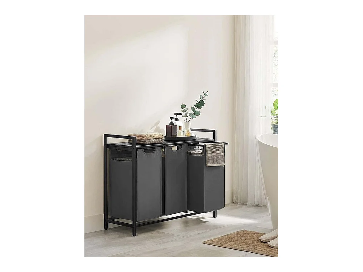 Wasmand Met 3 Vakken, Uittrekbaar Wassorteerder, Afneembaar Waszak, 3 X 38L, 92,5 X 33 X 72 Cm