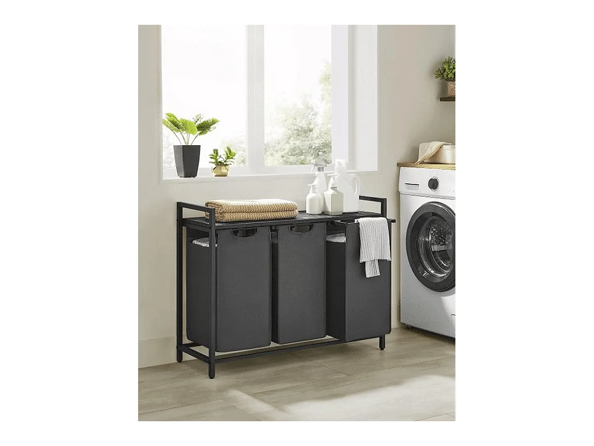 Wasmand Met 3 Vakken, Uittrekbaar Wassorteerder, Afneembaar Waszak, 3 X 38L, 92,5 X 33 X 72 Cm