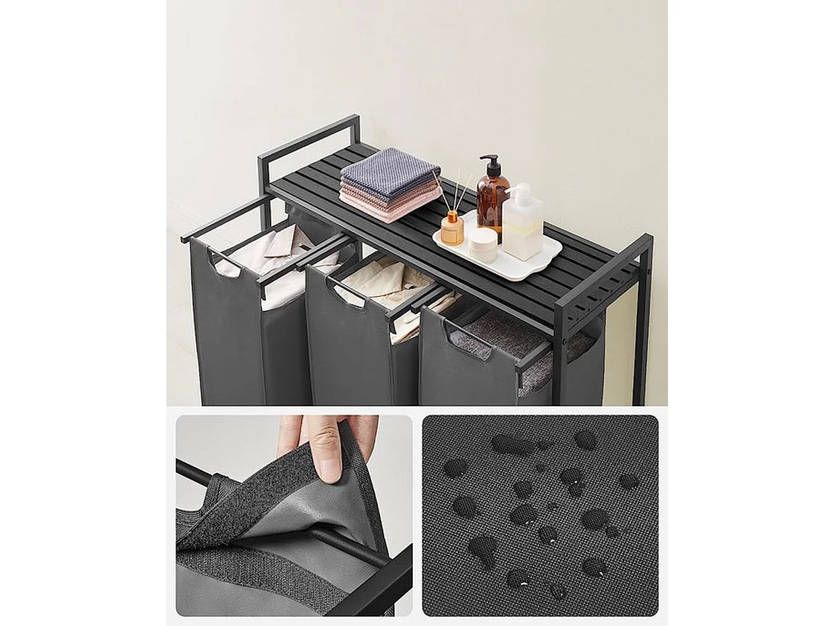 Wasmand Met 3 Vakken, Uittrekbaar Wassorteerder, Afneembaar Waszak, 3 X 38L, 92,5 X 33 X 72 Cm