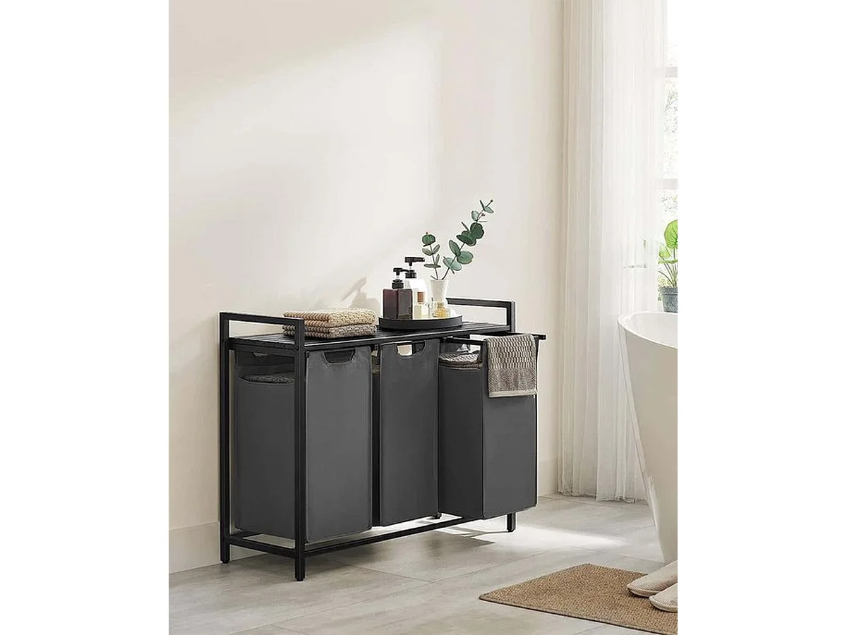 Wasmand Met 3 Vakken, Uittrekbaar Wassorteerder, Afneembaar Waszak, 3 X 38L, 92,5 X 33 X 72 Cm