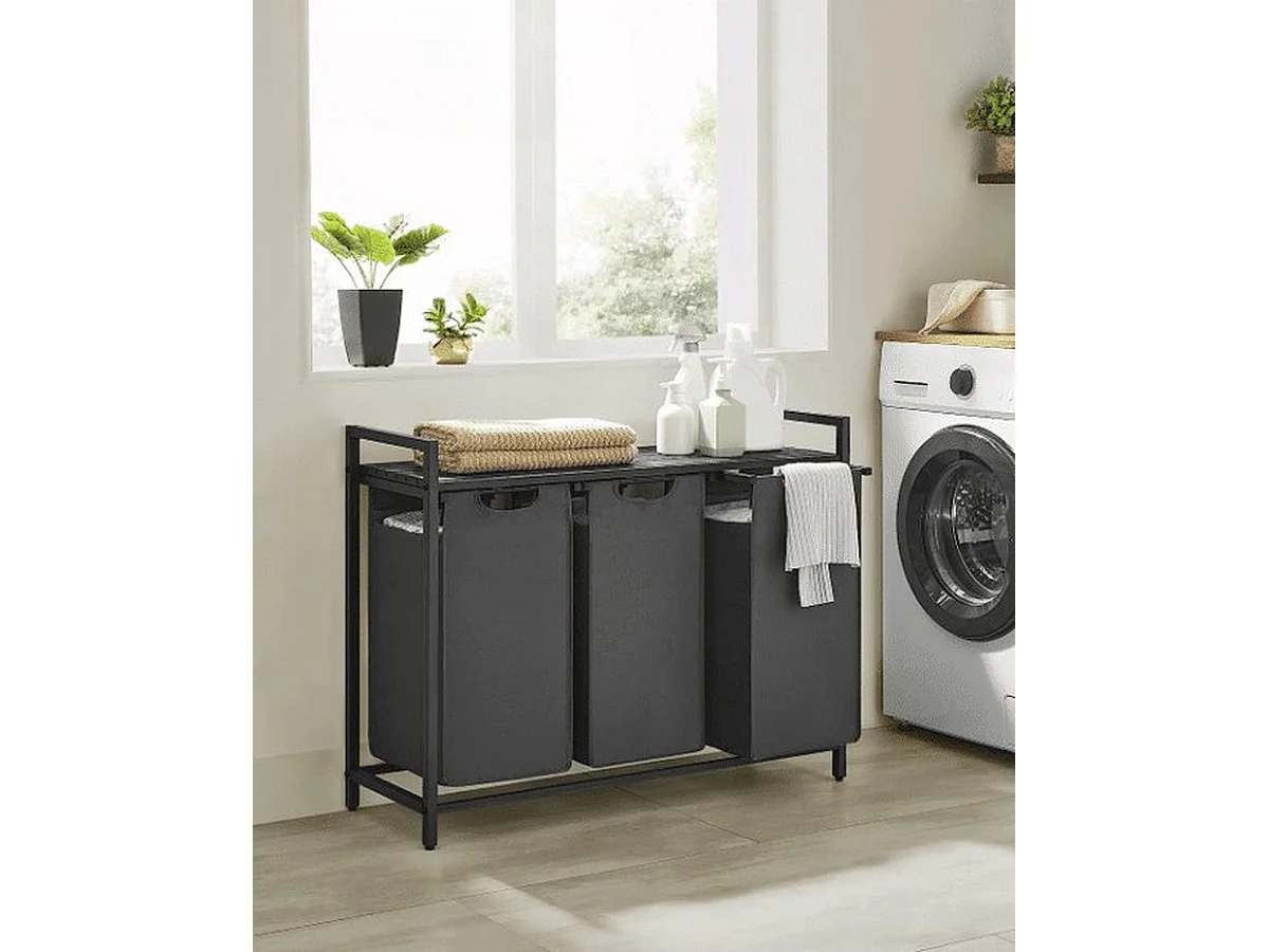 Wasmand Met 3 Vakken, Uittrekbaar Wassorteerder, Afneembaar Waszak, 3 X 38L, 92,5 X 33 X 72 Cm