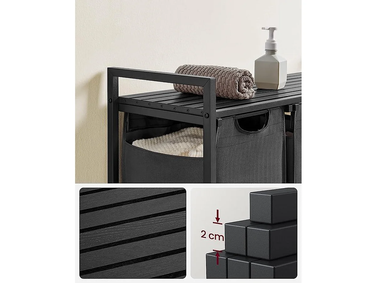 Wasmand Met 3 Vakken, Uittrekbaar Wassorteerder, Afneembaar Waszak, 3 X 38L, 92,5 X 33 X 72 Cm