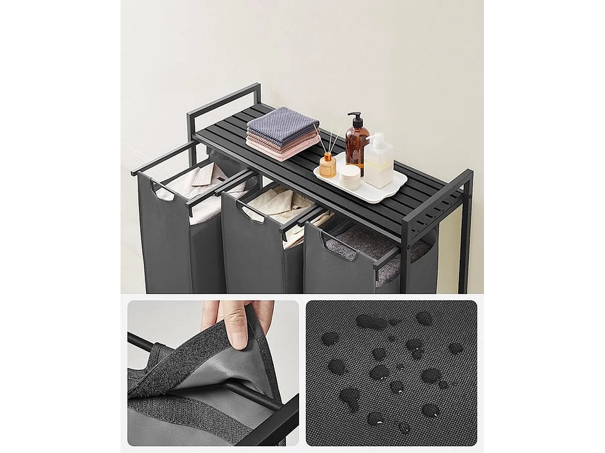 Wasmand Met 3 Vakken, Uittrekbaar Wassorteerder, Afneembaar Waszak, 3 X 38L, 92,5 X 33 X 72 Cm