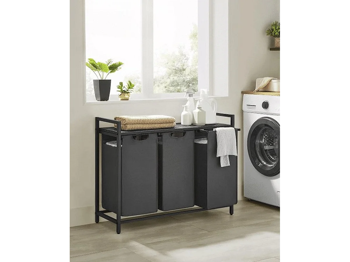 Wasmand Met 3 Vakken, Uittrekbaar Wassorteerder, Afneembaar Waszak, 3 X 38L, 92,5 X 33 X 72 Cm