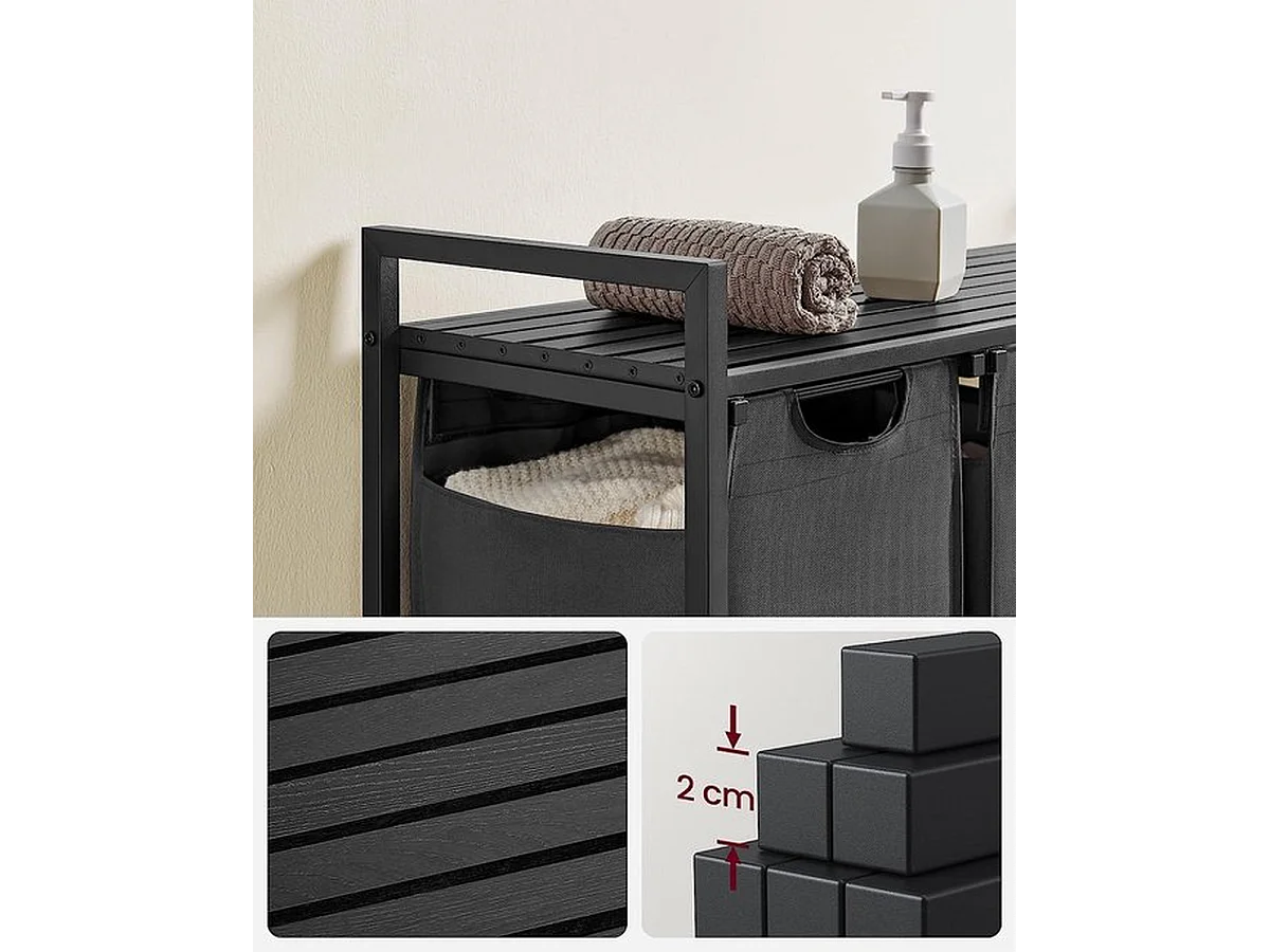 Wasmand Met 3 Vakken, Uittrekbaar Wassorteerder, Afneembaar Waszak, 3 X 38L, 92,5 X 33 X 72 Cm