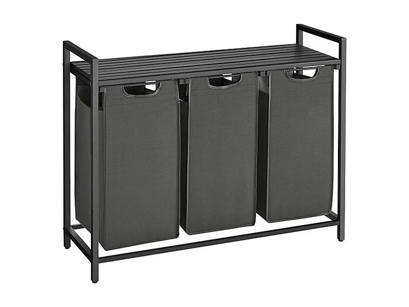 Wasmand Met 3 Vakken, Uittrekbaar Wassorteerder, Afneembaar Waszak, 3 X 38L, 92,5 X 33 X 72 Cm