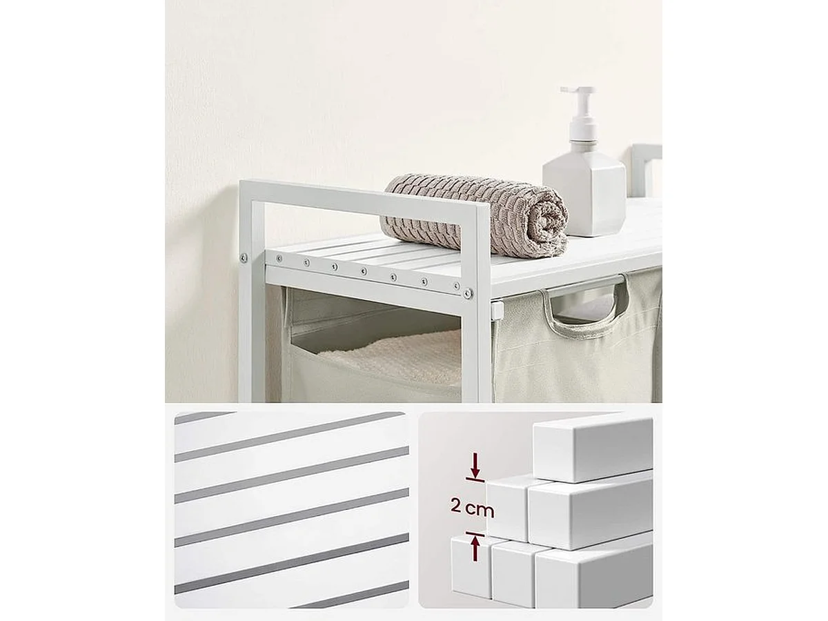 Wasmand 2 compartimenten, wasmand met plank, waskast, 2 x 46 l, 73 x 33 x 72 cm, wit