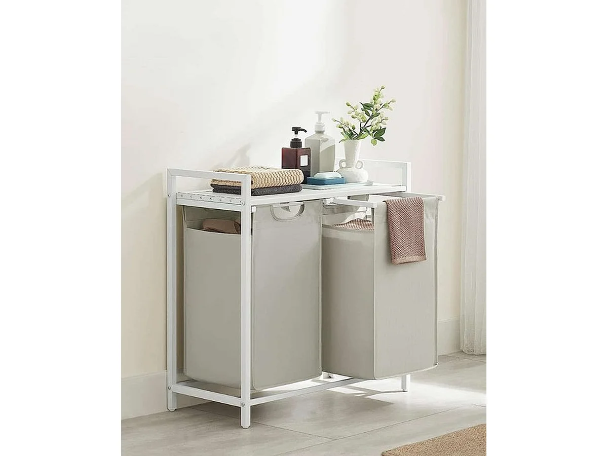 Wasmand 2 compartimenten, wasmand met plank, waskast, 2 x 46 l, 73 x 33 x 72 cm, wit