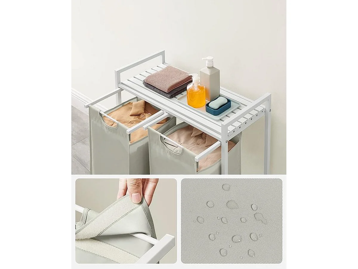 Wasmand 2 compartimenten, wasmand met plank, waskast, 2 x 46 l, 73 x 33 x 72 cm, wit