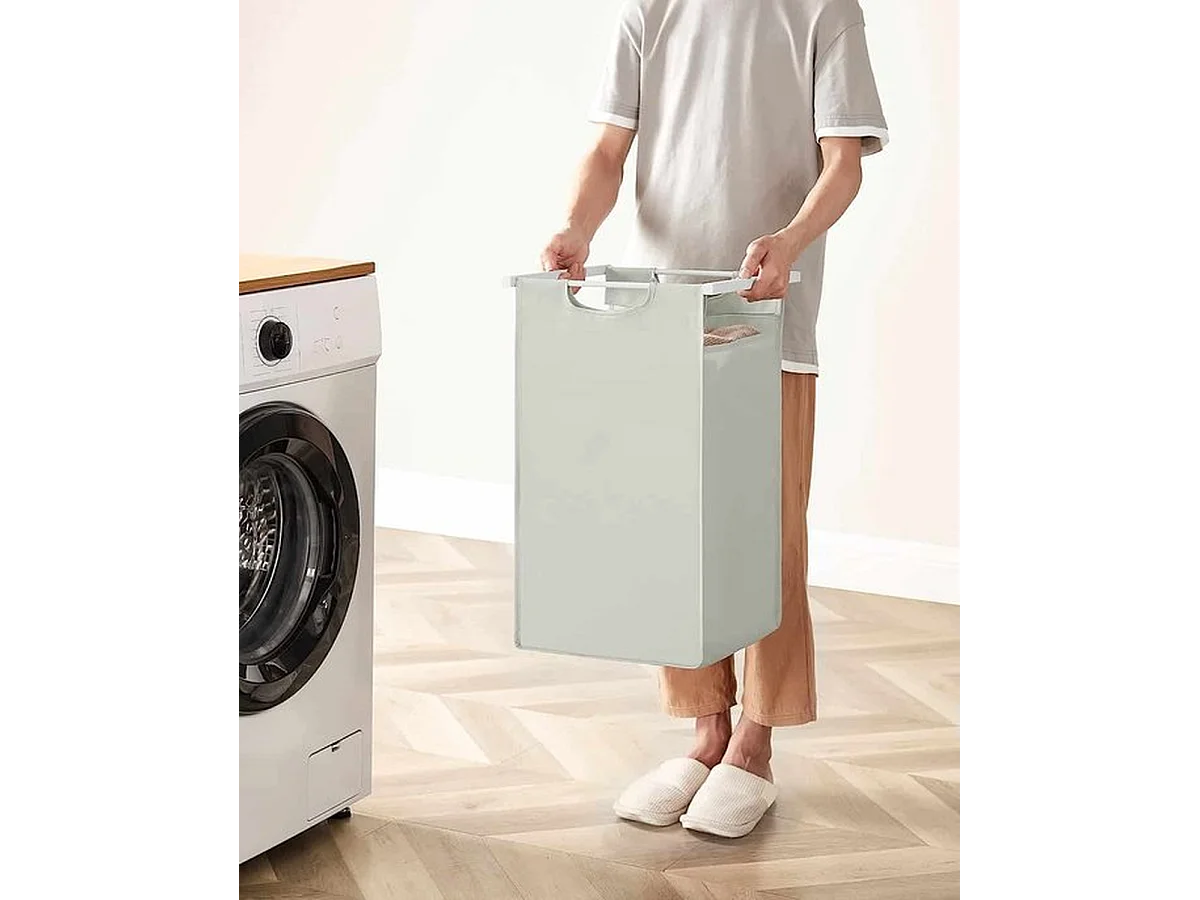 Wasmand 2 compartimenten, wasmand met plank, waskast, 2 x 46 l, 73 x 33 x 72 cm, wit