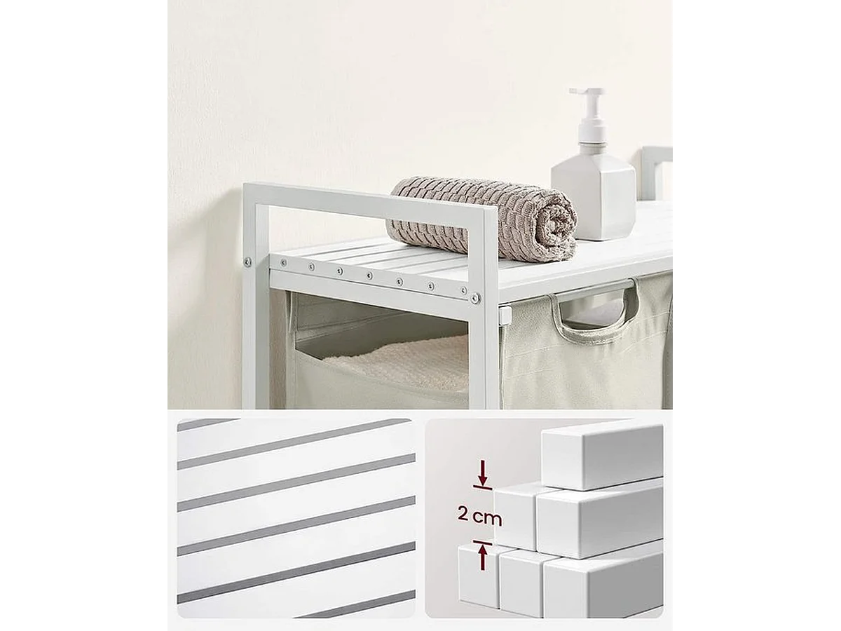 Wasmand 2 compartimenten, wasmand met plank, waskast, 2 x 46 l, 73 x 33 x 72 cm, wit