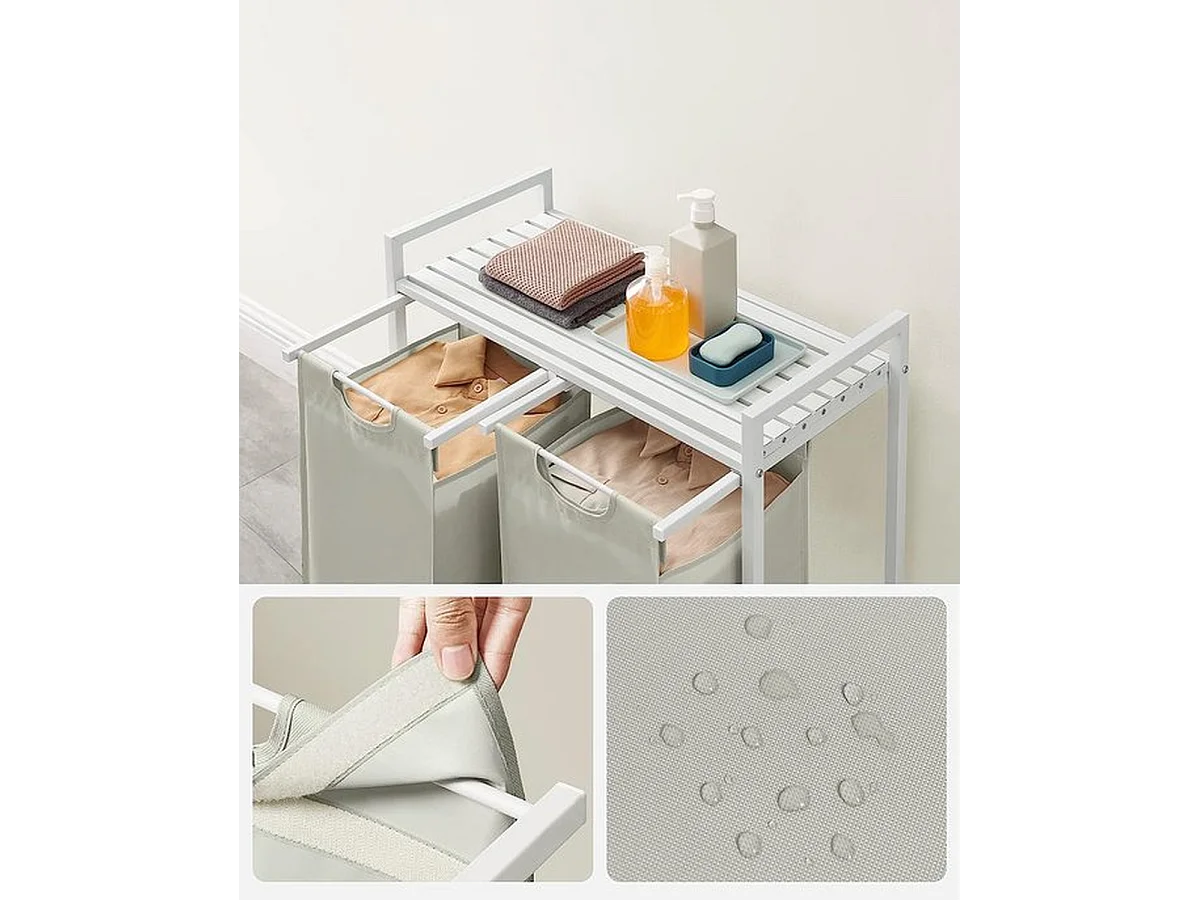 Wasmand 2 compartimenten, wasmand met plank, waskast, 2 x 46 l, 73 x 33 x 72 cm, wit