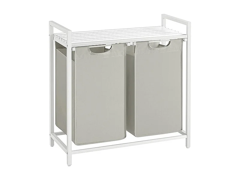 Wasmand 2 compartimenten, wasmand met plank, waskast, 2 x 46 l, 73 x 33 x 72 cm, wit