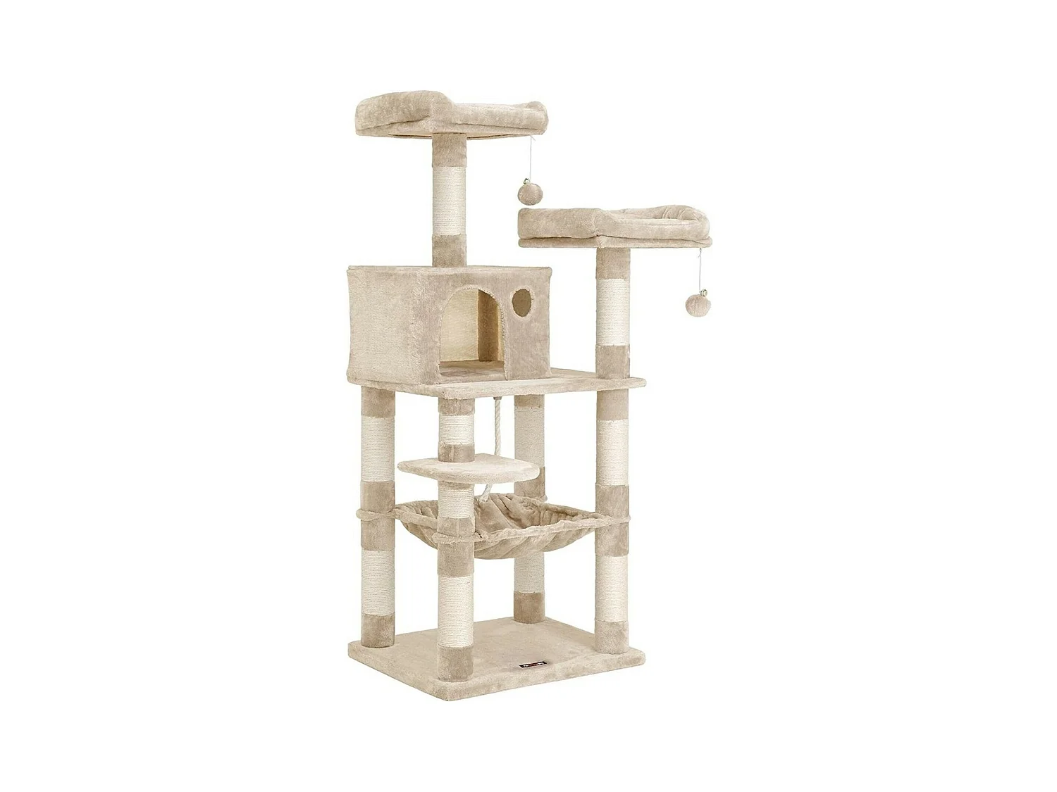 Bobbel Home - krabpaal - 143 cm - stabiele krabpaal met kattenhuis -Beige