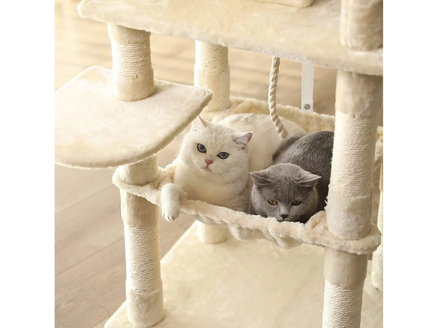 Bobbel Home - krabpaal - 143 cm - stabiele krabpaal met kattenhuis -Beige